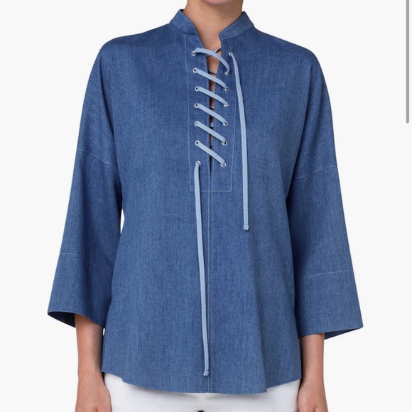 Akris punto lace-up denim shirt